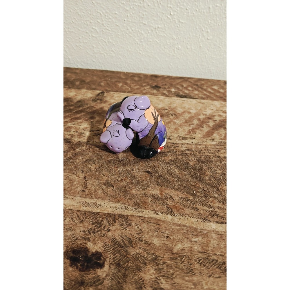 Salt & Pepper Shakers Pigs Mexican Redware Pottery  Hand Painted Purple